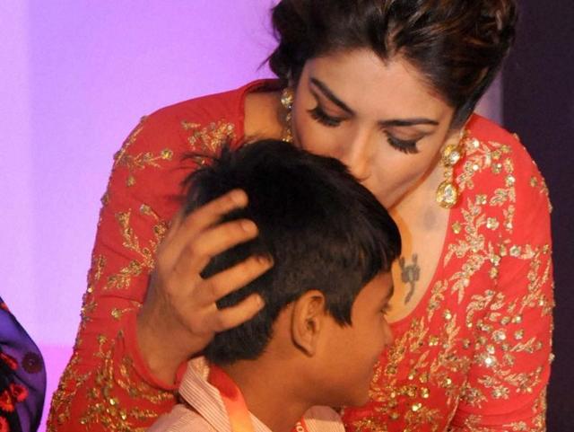 Raveena Tandon at a children's event in Mumbai. (PTI Photo)