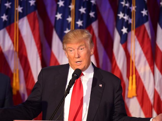 Republican presidential elect Donald Trump speaks during election night at the New York Hilton Midtown in New York on November 9, 2016. (AFP Photo) Republican presidential elect Donald Trump speaks during election night at the New York Hilton Midtown in New York on November 9, 2016. (AFP Photo)