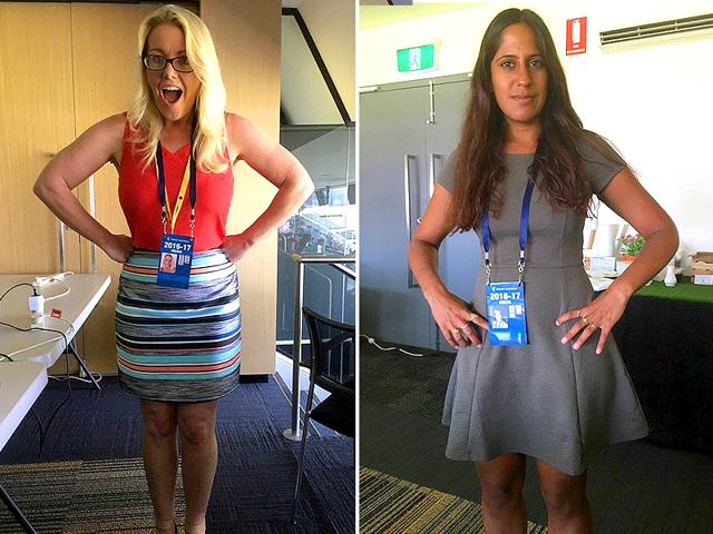 Cricinfo’s women cricket writers Melinda Farrell (left) and Firdose Moonda were stumped when they were stopped from entering the WACA members’ area for not following the dress code. (Twitter) Cricinfo’s women cricket writers Melinda Farrell (left) and Firdose Moonda were stumped when they were stopped from entering the WACA members’ area for not following the dress code. (Twitter)