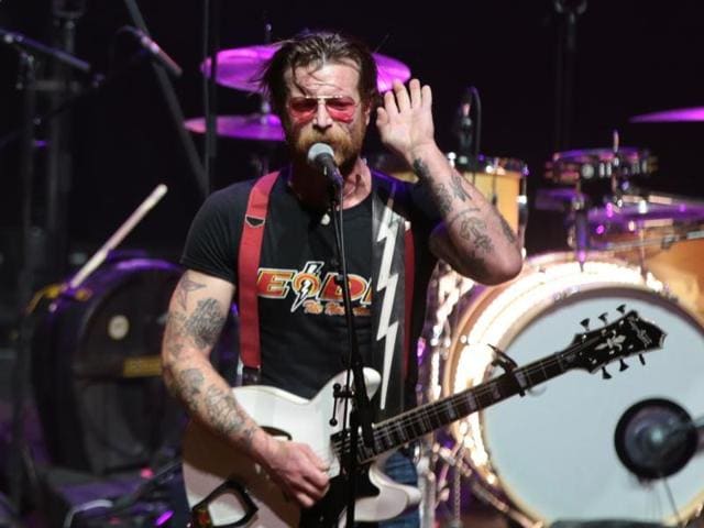 Eagles frontman Jesse Hughes caused dismay in France earlier this year by suggesting Muslim staff at the Bataclan were involved in the gun and suicide bomb attack.(AFP) Eagles frontman Jesse Hughes caused dismay in France earlier this year by suggesting Muslim staff at the Bataclan were involved in the gun and suicide bomb attack.(AFP)