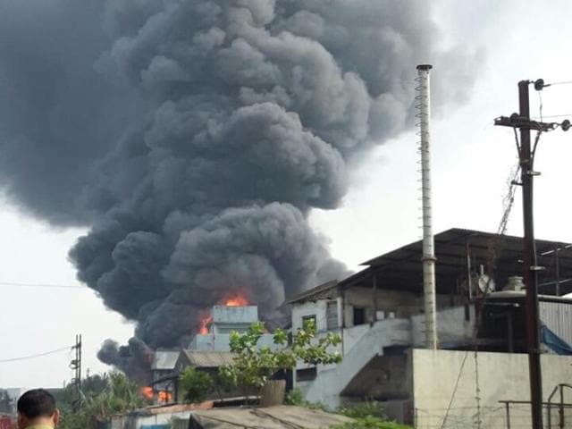 The fire at Mohini Organics on Monday (Mohammed Hussain Khan) The fire at Mohini Organics on Monday (Mohammed Hussain Khan)