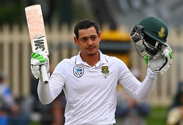 South Africa's Quinton de Kock celebrates after reaching his century. (REUTERS)