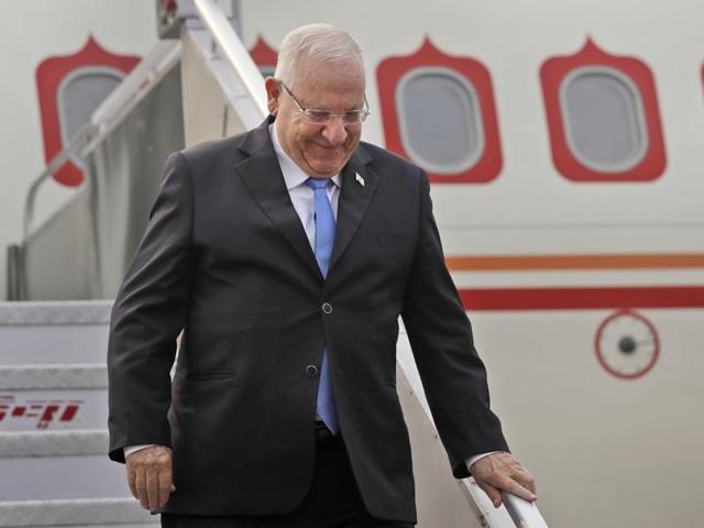 Israel President Reuven Rivlin on his arrival in New Delhi on Monday. He is on a six-day visit to India.(PTI Photo) Israel President Reuven Rivlin on his arrival in New Delhi on Monday. He is on a six-day visit to India.(PTI Photo)