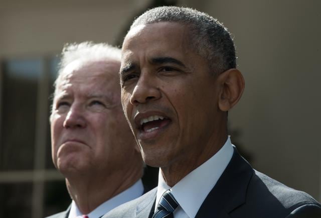 US President Barack Obama and Vice President Joe Biden walk to the Oval Office after Obama’s speech post Donald Trump’s victory.(Kevin Lamarque/REUTERS)