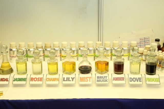 30 varieties of Botanical Perfumes from Andhra Pradesh by Subhash Kolla. Price: Rs 10 to Rs 45,000. Pavilion: Andhra Pradesh. (Amal KS/HT Photo )