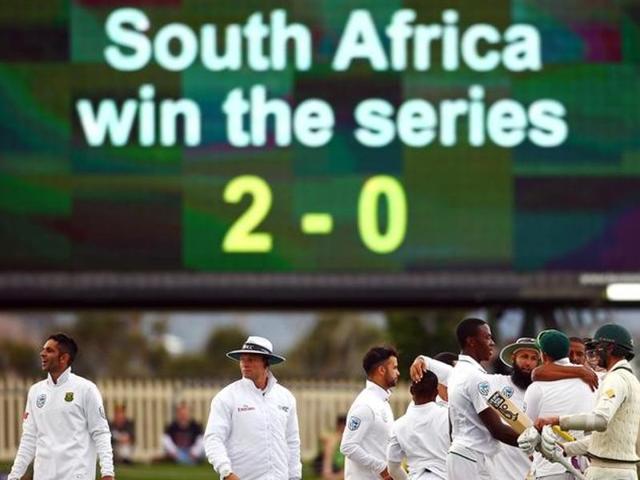 Members of the South African team celebrate after defeating Australia. (REUTERS) Members of the South African team celebrate after defeating Australia. (REUTERS)