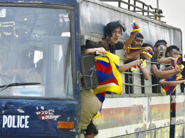 In this file photo, Tibetan exile students during the protest outside the Chinese Embassy on 57th Tibetan National Uprising Day in New Delhi on March 10, 2016. (Ravi Choudhary/ Hindustan Times) In this file photo, Tibetan exile students during the protest outside the Chinese Embassy on 57th Tibetan National Uprising Day in New Delhi on March 10, 2016. (Ravi Choudhary/ Hindustan Times)