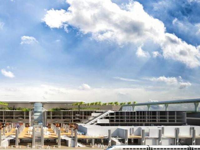 An artist’s impression of the project shows the Metro station at T2.(HT Photo) An artist’s impression of the project shows the Metro station at T2.(HT Photo)