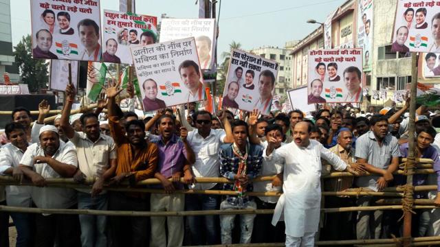 Congress workers at the court on Wednesday. (Praful Gangurde)