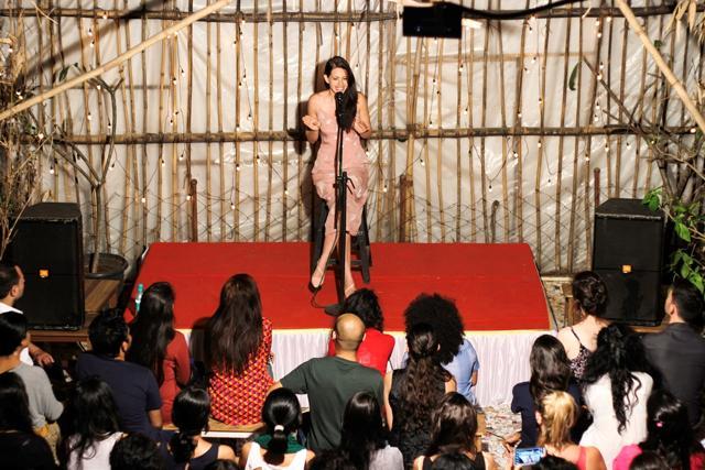 Actor Kalki Koechlin performs a spoken word piece (Photo courtesy: PopSplat.in/HIVE) Actor Kalki Koechlin performs a spoken word piece (Photo courtesy: PopSplat.in/HIVE)