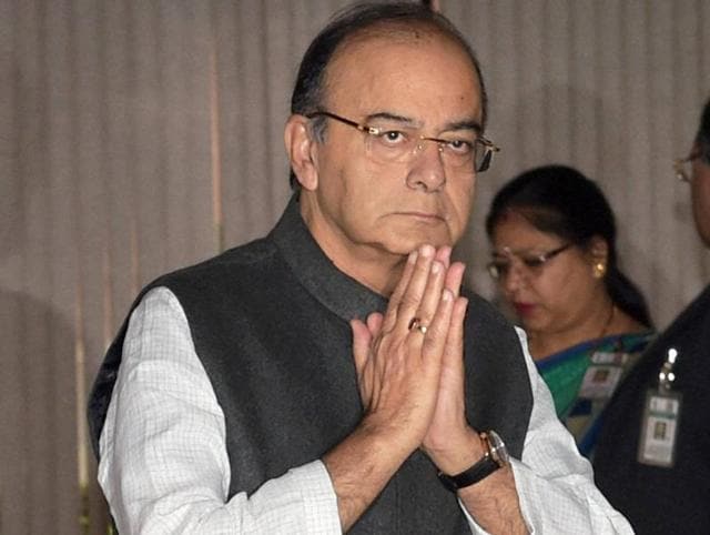 Finance minister Arun Jaitley arrives to attend an all-party meeting ahead of the winter session of Parliament in New Delhi on Tuesday.(PTI Photo)
