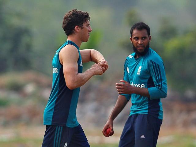 Englands's Zafar Ansari and Adil Rashid bowl in the nets. Rashid was the best spinner on display in the drawn first Test. (REUTERS)