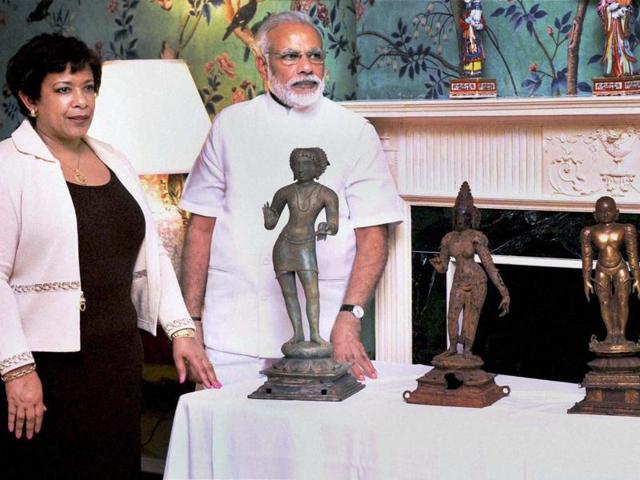 From a bronze Ganesh statute to a Jain figure of Bahubali, the US returned more than 200 pieces of artifacts to India during PM Narendra Modi’s visit to the US in June.(PTI file photo)