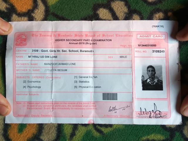 Danish’s admit card which arrived at his home in Nadihal village has revived his memories, reviving the family’s grief.(Vijdan Mohammad Kawoosa)