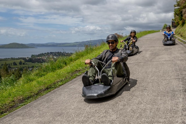 Sidharth enjoys a luge ride in New Zealand. Sidharth enjoys a luge ride in New Zealand.