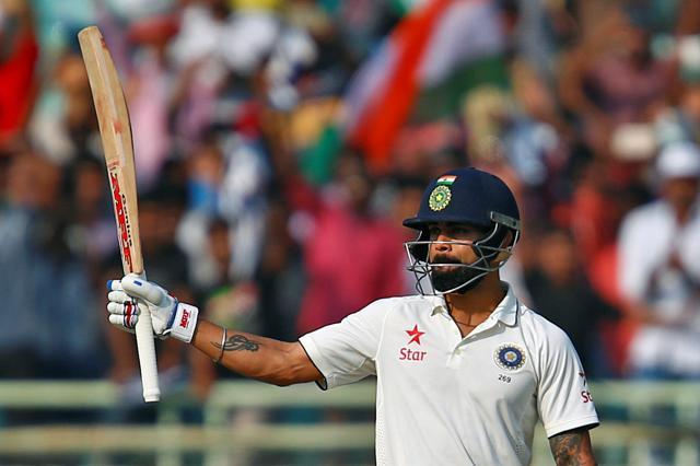 Virat Kohli celebrates after scoring his century. (REUTERS) Virat Kohli celebrates after scoring his century. (REUTERS)