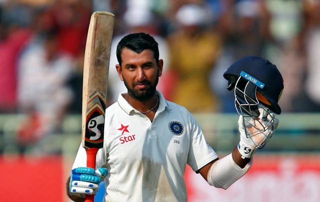 India's Cheteshwar Pujara celebrates after scoring his century. (REUTERS) India's Cheteshwar Pujara celebrates after scoring his century. (REUTERS)