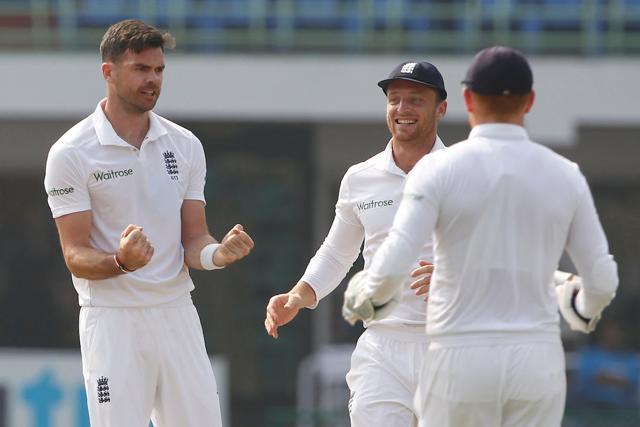 James Anderson got the wicket of Murali Vijay as England made some early breakthroughs in the Vizag Test against India. (BCCI)