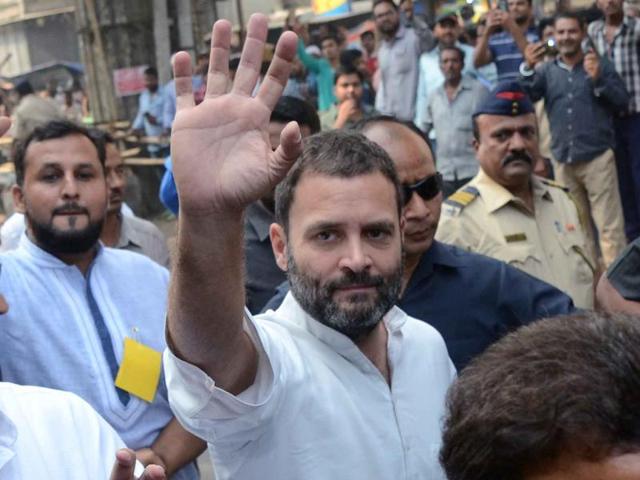 Congress vice-president Rahul Gandhi at Bhiwandi on Wednesday. (Rishikesh Choudhary) Congress vice-president Rahul Gandhi at Bhiwandi on Wednesday. (Rishikesh Choudhary)