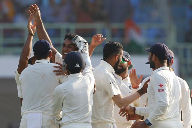 Jayant Yadav picked up his first Test wicket as India dominated on the second day of the Vizag Test. (BCCI) Jayant Yadav picked up his first Test wicket as India dominated on the second day of the Vizag Test. (BCCI)