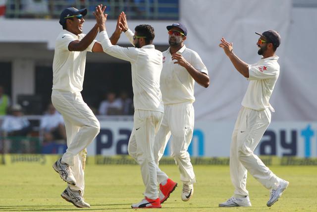 Jayant Yadav and Wriddhiman Saha combined to get rid of Haseeb Hameed for 13. (BCCI)