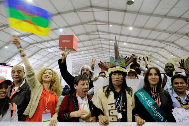 Indigenous people from different countries stage a protest during the UN Climate Change Conference 2016 (COP22) in Marrakech. (Reuters Photo)