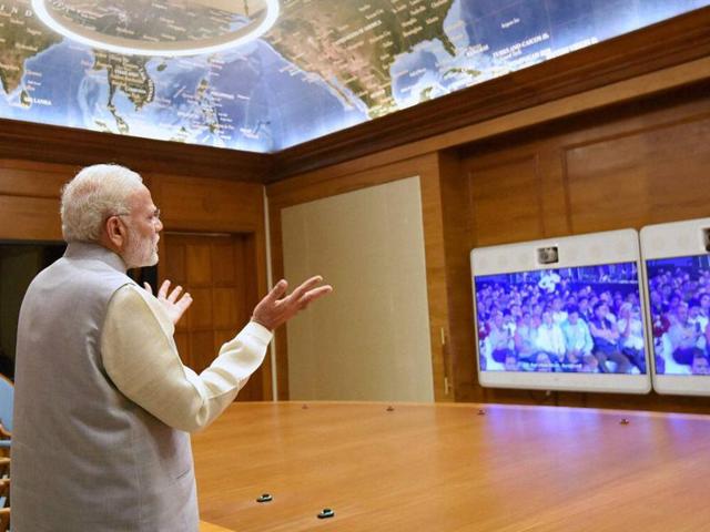Prime Minister, Narendra Modi addressing the gathering at Rail Vikas Shivir in Surajkund, Haryana, via video conferencing, in New Delhi on Friday. (PTI Photo) Prime Minister, Narendra Modi addressing the gathering at Rail Vikas Shivir in Surajkund, Haryana, via video conferencing, in New Delhi on Friday. (PTI Photo)
