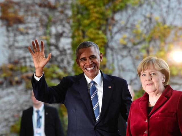 US President Barack Obama is greeted by German Chancellor Angela Merkel upon arrival at the chancellery on November 17 in Berlin. (AFP) US President Barack Obama is greeted by German Chancellor Angela Merkel upon arrival at the chancellery on November 17 in Berlin. (AFP)