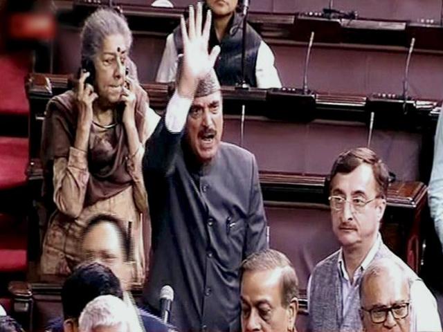 Leader of Opposition Ghulam Nabi Azad along with other members protesting in Rajya Sabha during the winter session of Parliament in New Delhi on Thursday. (PTI) Leader of Opposition Ghulam Nabi Azad along with other members protesting in Rajya Sabha during the winter session of Parliament in New Delhi on Thursday. (PTI)