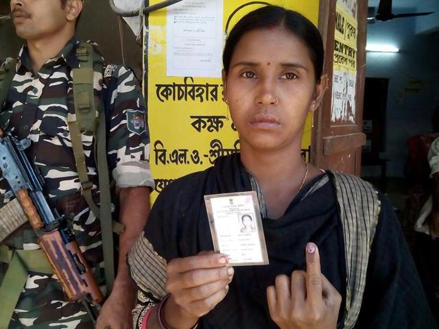 People voting for Cooch Behar Lok Sabha bypoll on Saturday.(ANI on Twitter)