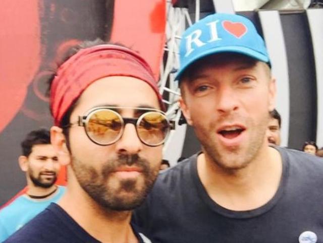 Ayushman Khurrana with Chris Martin during the rehearsals. (Instagram) 