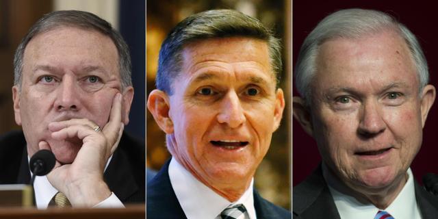Combination picture of Kansas Mike Pompeo, Retired Lt. Gen. Michael Flynn and Senator Jeff Sessions. (AFP Photo)