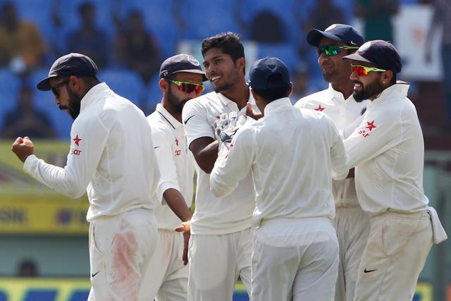 Umesh Yadav got the only wicket to fall in the first session on the third day of the Vizag Test. (BCCI)