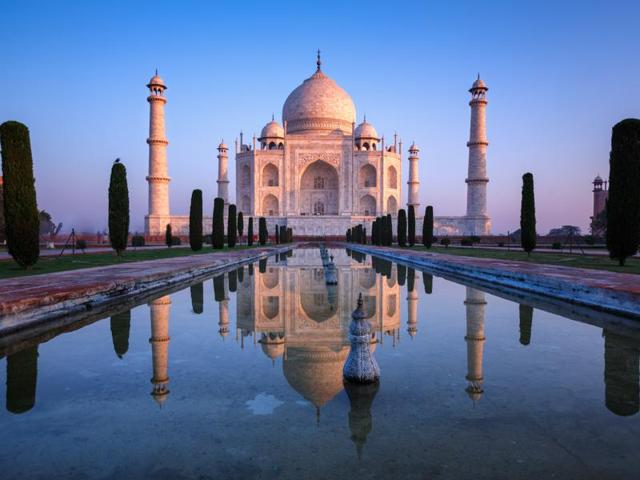 This white marble mausoleum built by Mughal emperor Shah Jahan for his beloved wife Mumtaz Mahal, has been described by Nobel laureate Rabindranath Tagore as ‘the tear-drop on the cheek of time’. (AFP) 