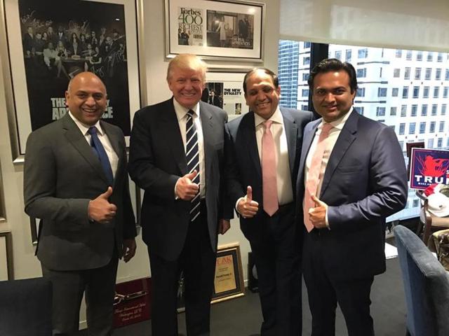 Trump met Sagar Chordia, director of Panchshil Realty, Atul Chordia, also of Panchshil Realty, and Kamlesh Mehta, a managing director at real estate firm Tribeca Developers, which is said to represent Trump in India. (Twitter) Trump met Sagar Chordia, director of Panchshil Realty, Atul Chordia, also of Panchshil Realty, and Kamlesh Mehta, a managing director at real estate firm Tribeca Developers, which is said to represent Trump in India. (Twitter)