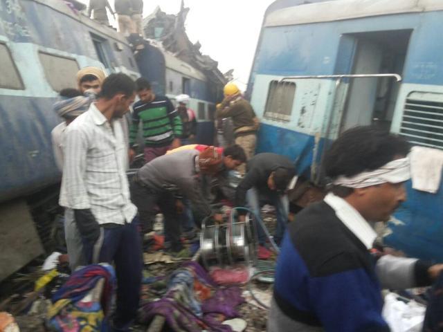 14 coaches of Patna-Indore express derailed near Pukharayan. (ANI) 14 coaches of Patna-Indore express derailed near Pukharayan. (ANI)
