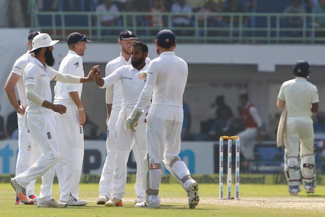 Adil Rashid picked up four wickets as England looked to restrict India’s lead to under 400. (BCCI)