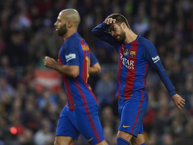 Barcelona’s Neymar had a tough day in the office with both Lionel Messi and Luis Suarez missing. (AP) Barcelona’s Neymar had a tough day in the office with both Lionel Messi and Luis Suarez missing. (AP)