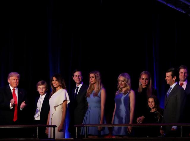 President-elect Donald Trump along with his family during his election night event on November 9. (AFP Photo) President-elect Donald Trump along with his family during his election night event on November 9. (AFP Photo)