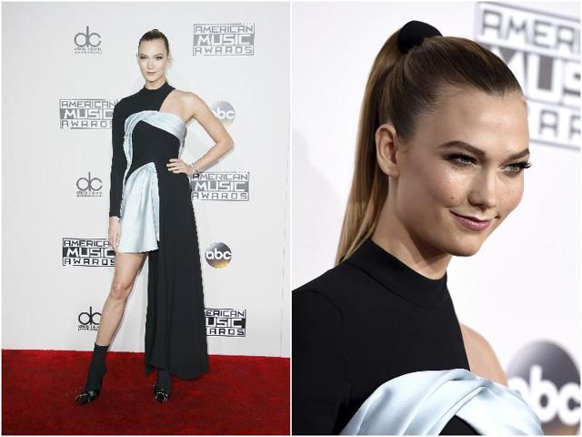 Supermodel Karlie Kloss wore a high-lo dress from Versace. Supermodel Karlie Kloss wore a high-lo dress from Versace.