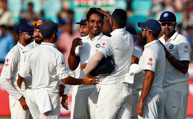 Jayant Yadav picked up three wickets in the second innings as India bundled out England for 158.(REUTERS)