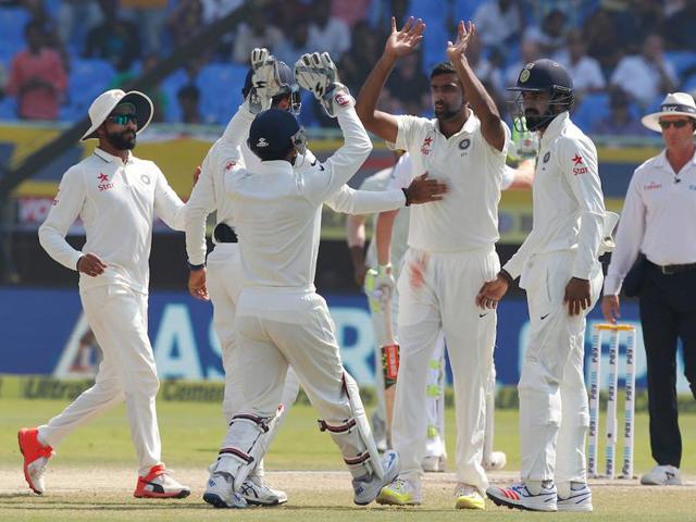 Ravichandran Ashwin got the wicket of Ansari for 0, thus making him the leading wicket-taker in Tests in 2016, going past Rangana Herath. (BCCI) 