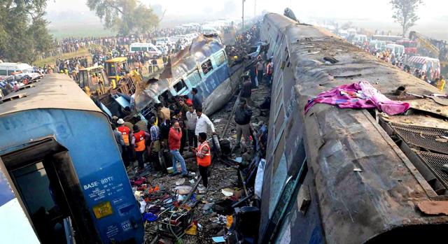 Officials fear they could find more bodies at the accident site. The derailment happened at 3.10 am on Sunday near Pukhrayan, about 100 km from Kanpur. (PTI) Officials fear they could find more bodies at the accident site. The derailment happened at 3.10 am on Sunday near Pukhrayan, about 100 km from Kanpur. (PTI)