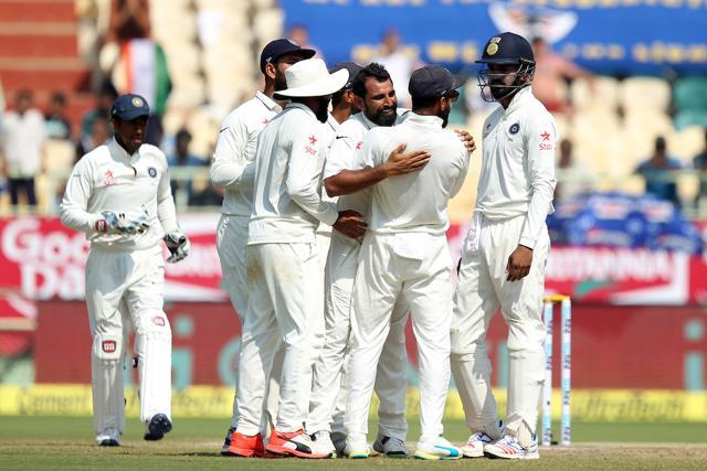Mohammed Shami’s dismissal of Joe Root has given India a real chance to win the Vizag Test. (BCCI) Mohammed Shami’s dismissal of Joe Root has given India a real chance to win the Vizag Test. (BCCI)