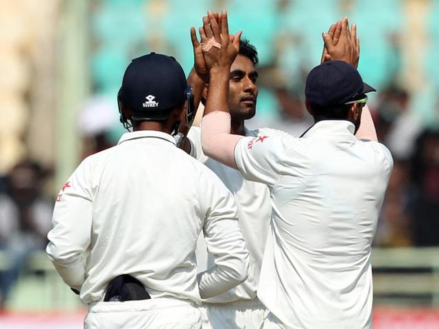 Jayant Yadav was in the thick of the action after the lunch break and he struck by removing the dangerous Ben Stokes for 6 with a wonderful ball. (BCCI) Jayant Yadav was in the thick of the action after the lunch break and he struck by removing the dangerous Ben Stokes for 6 with a wonderful ball. (BCCI)