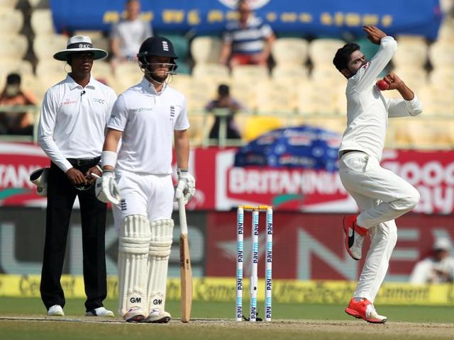 Ravindra Jadeja started off for India on the final day and he immediately built pressure by drying up the runs. (BCCI) Ravindra Jadeja started off for India on the final day and he immediately built pressure by drying up the runs. (BCCI)