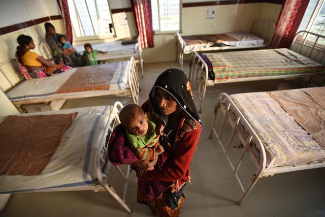 The 20-bed Nutritional Rehabilitation Centre (NRC) at Pohri set up to save the lives children with Severe Acute Malnourished (SAM) has three occupants. (Virendra Singh Gosain/HT PHOTO)