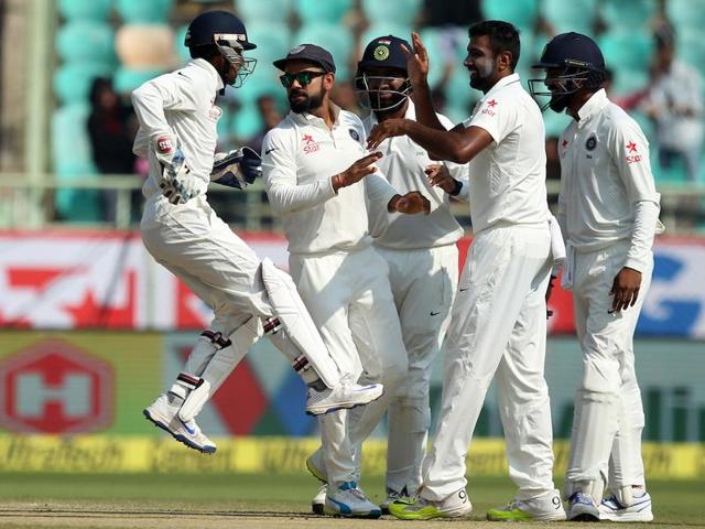 Jadeja’s pressure allowed Ravichandran Ashwin to cash in and he struck by removing Ben Duckett for 0. (BCCI) Jadeja’s pressure allowed Ravichandran Ashwin to cash in and he struck by removing Ben Duckett for 0. (BCCI)