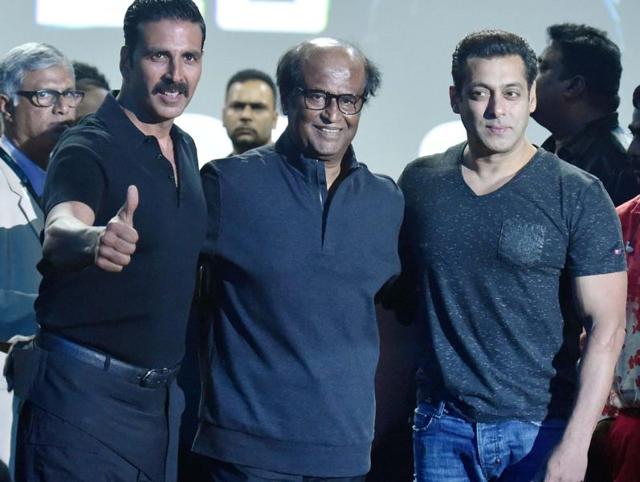 Salman Khan’s name was not on the guests’ list, but he came for the first look launch of 2.0 to show his respect for Rajinikanth. (PTI Photo)