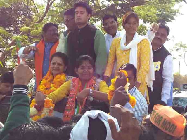 BJP workers celebrate party’s win in Indore. BJP workers celebrate party’s win in Indore.